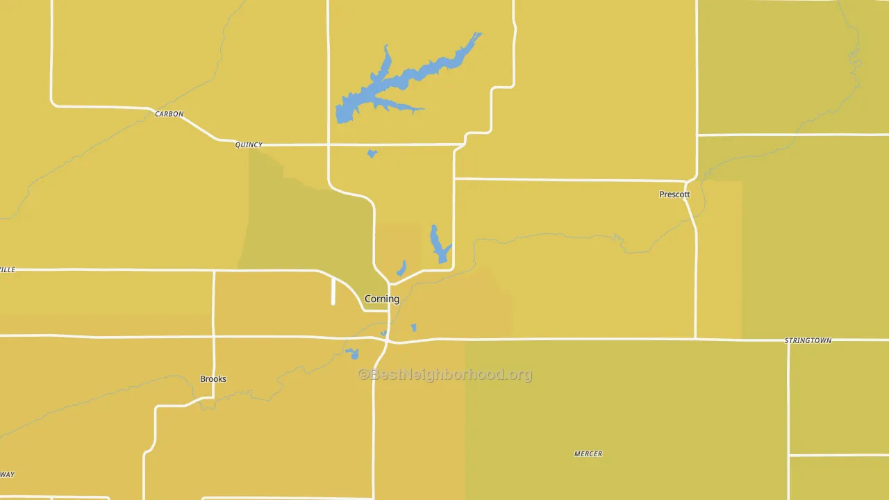 Map of the best neighborhoods in the Adams County area, with better matches in green and worse matches in red