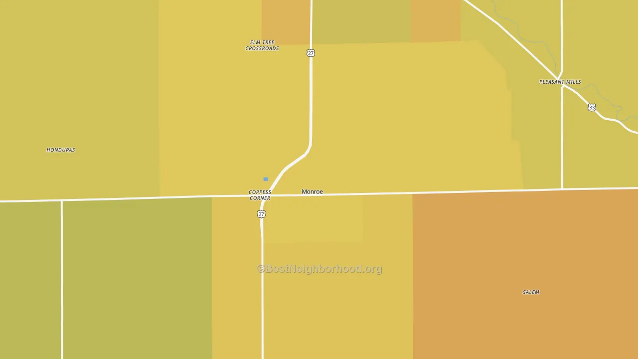 Map of the best neighborhoods in the Adams County area, with better matches in green and worse matches in red