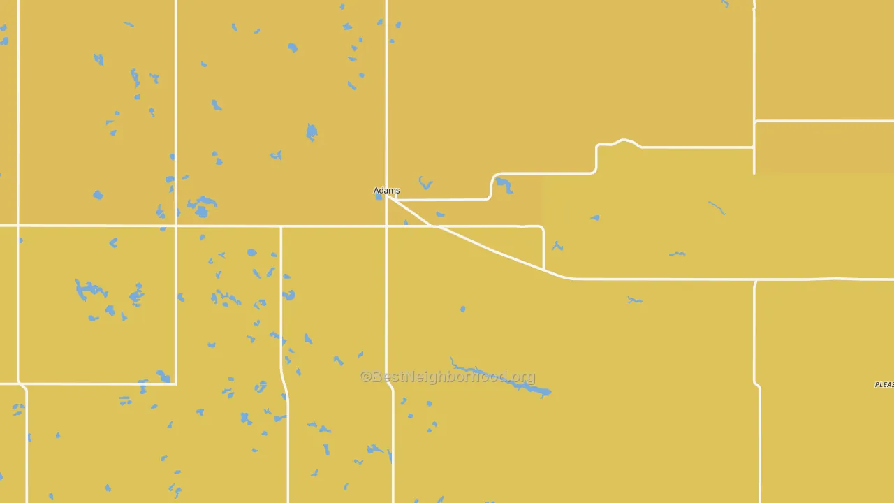 Map of the best neighborhoods in the Adams area, with better matches in green and worse matches in red