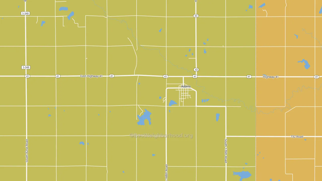 Map of the best neighborhoods in the Adams area, with better matches in green and worse matches in red