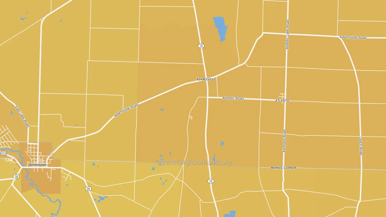 Map of the best neighborhoods in the Adamsville area, with better matches in green and worse matches in red