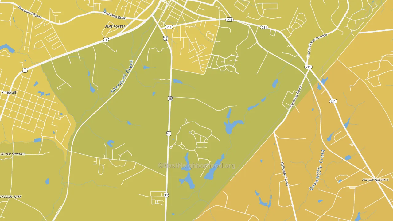 Map of the best neighborhoods in the Addor area, with better matches in green and worse matches in red