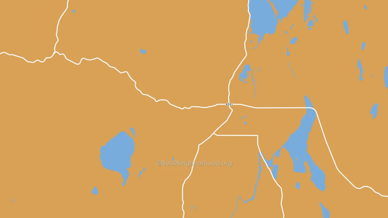 Map of the best neighborhoods in the Adel area, with better matches in green and worse matches in red