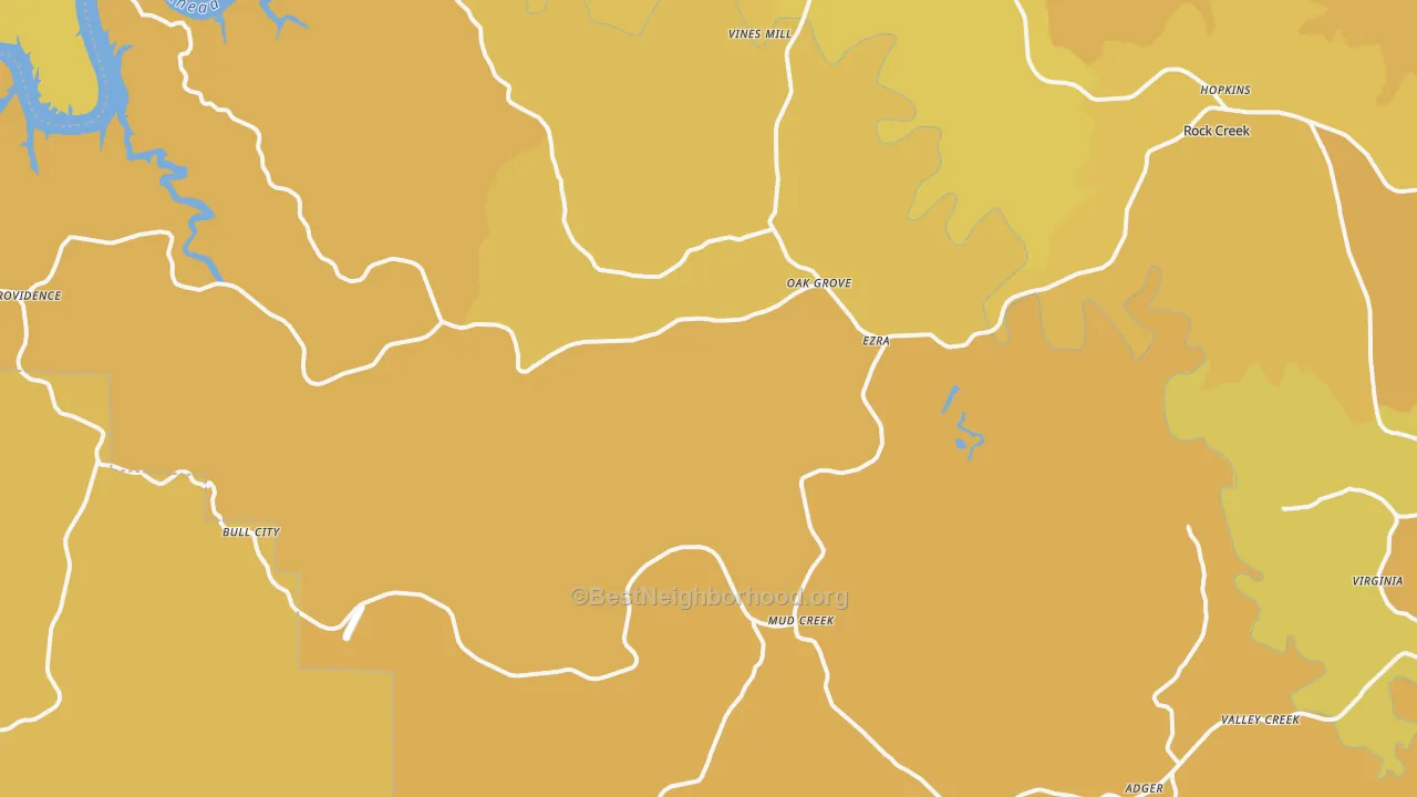 Map of the best neighborhoods in the Adger area, with better matches in green and worse matches in red
