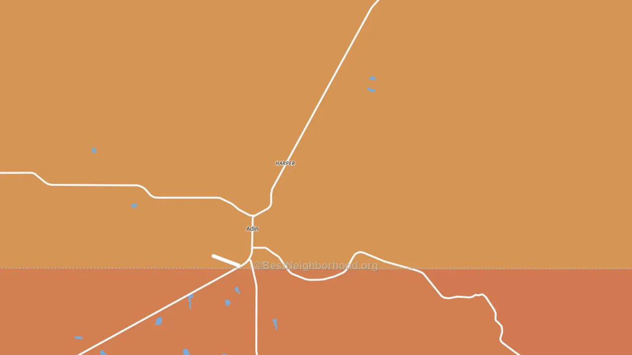 Map of the best neighborhoods in the Adin area, with better matches in green and worse matches in red