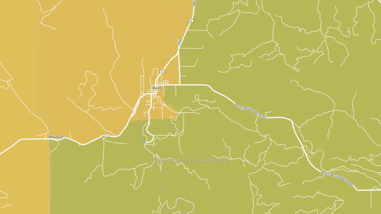 Map of the best neighborhoods in the Adna area, with better matches in green and worse matches in red