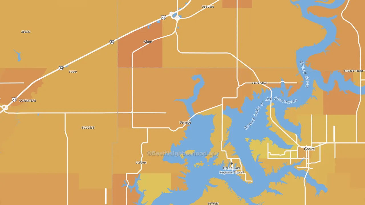 Map of the best neighborhoods in the Afton area, with better matches in green and worse matches in red