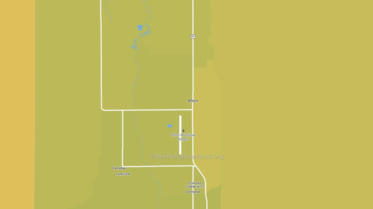 Map of the best neighborhoods in the Afton area, with better matches in green and worse matches in red