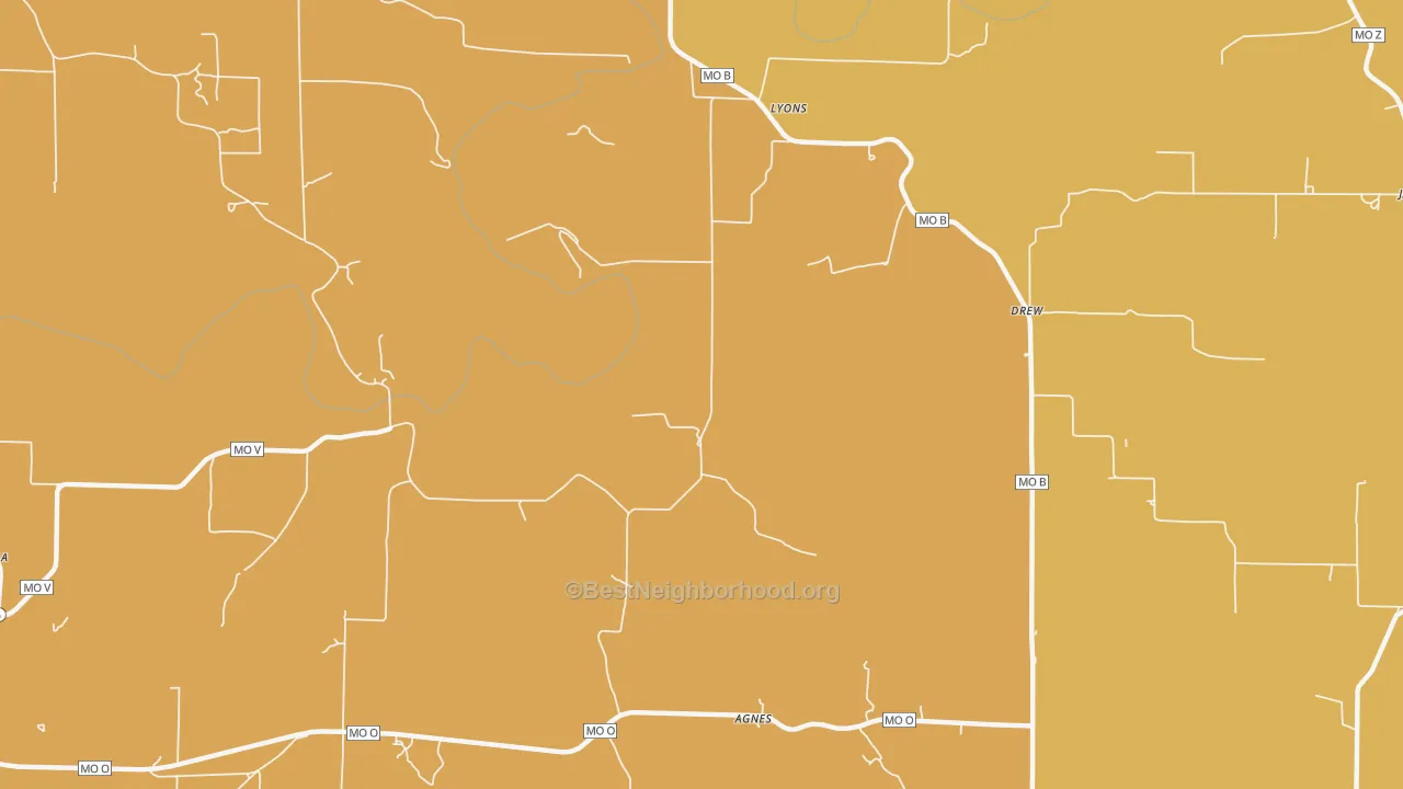 Map of the best neighborhoods in the Agnes area, with better matches in green and worse matches in red