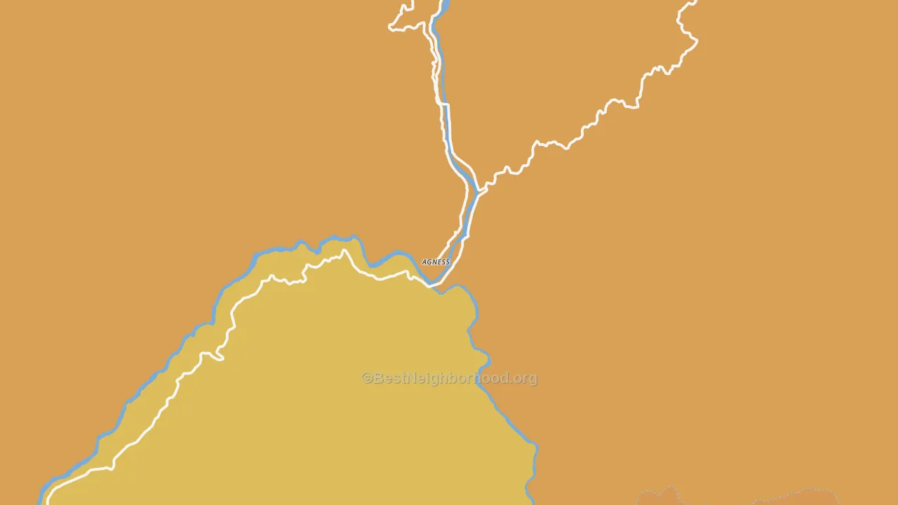Map of the best neighborhoods in the Agness area, with better matches in green and worse matches in red