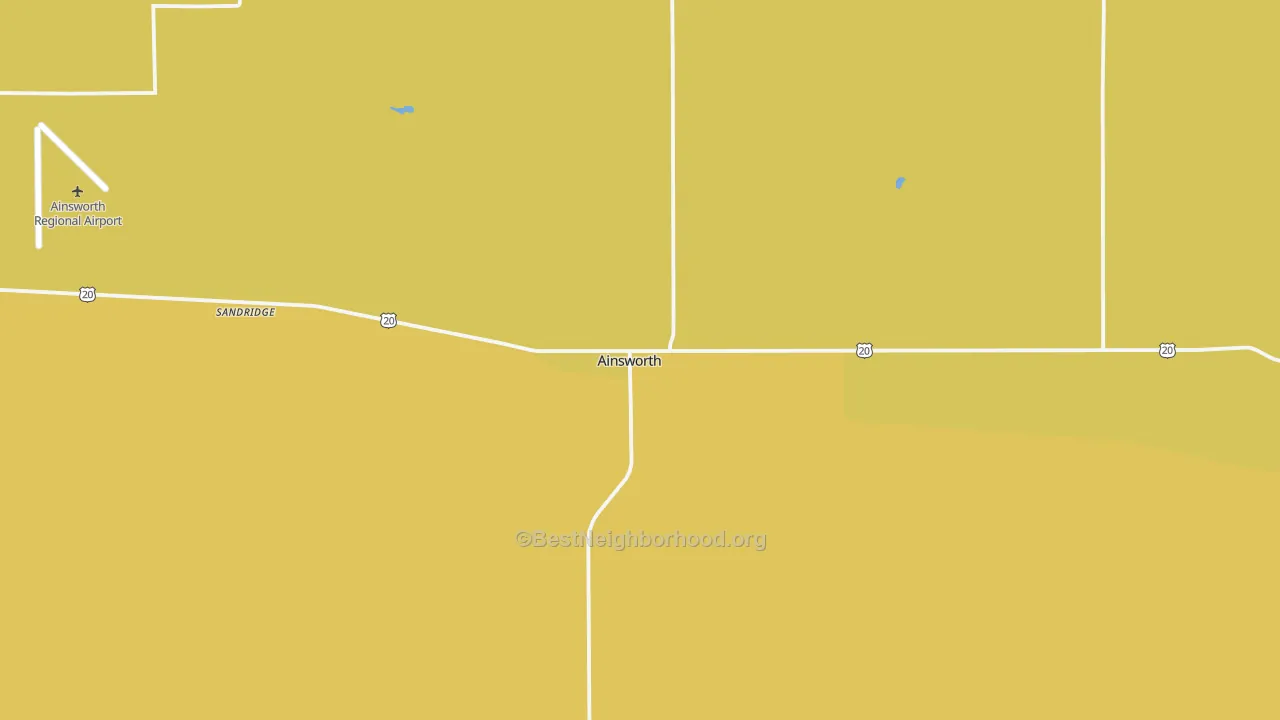 Map of the best neighborhoods in the Ainsworth area, with better matches in green and worse matches in red