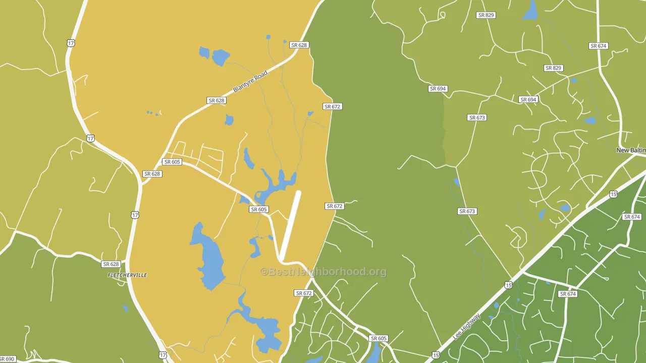 Map of the best neighborhoods in the Airlie area, with better matches in green and worse matches in red