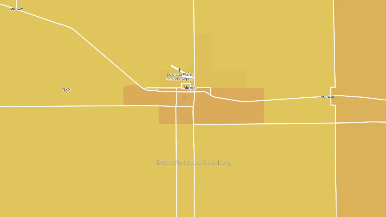 Map of the best neighborhoods in the Akron area, with better matches in green and worse matches in red