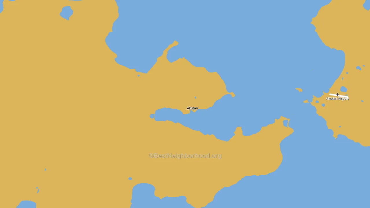 Map of the best neighborhoods in the Akutan area, with better matches in green and worse matches in red