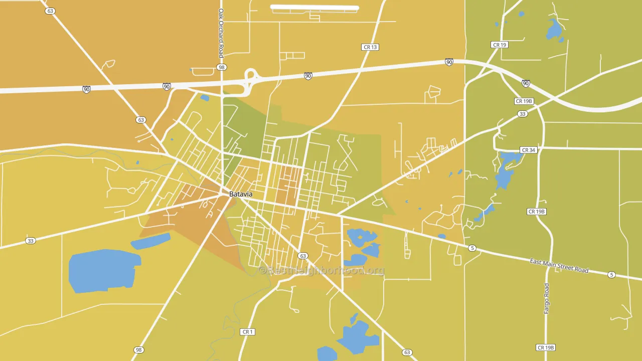 Map of the best neighborhoods in the Alabama area, with better matches in green and worse matches in red