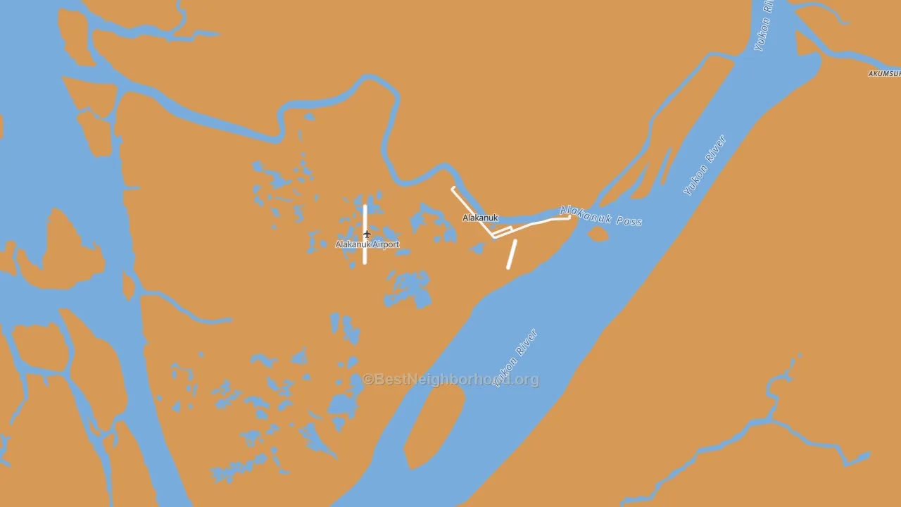 Map of the best neighborhoods in the Alakanuk area, with better matches in green and worse matches in red
