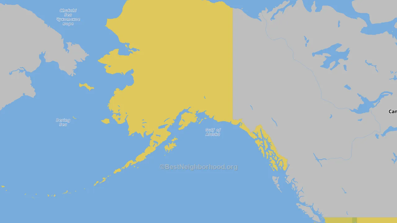 Map of the best neighborhoods in the Alaska area, with better matches in green and worse matches in red