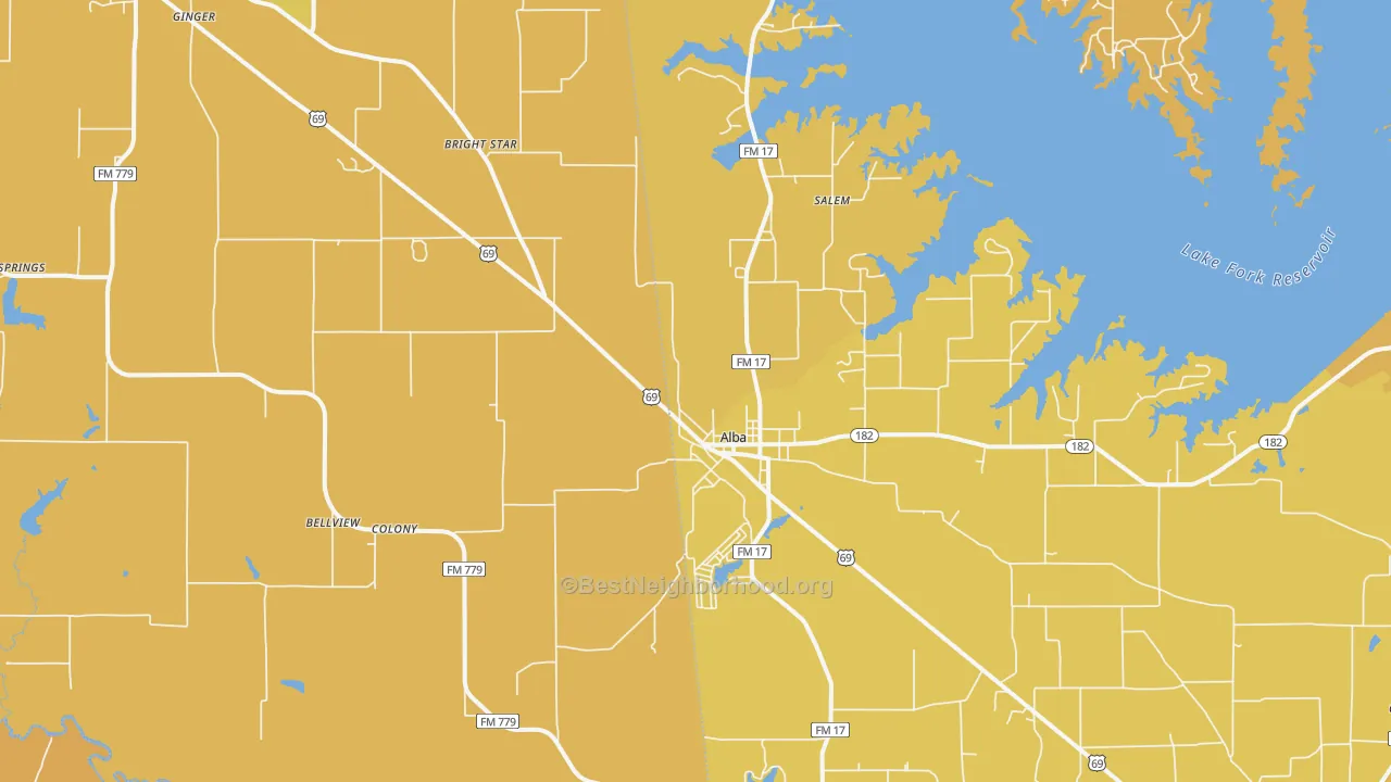 Map of the best neighborhoods in the Alba area, with better matches in green and worse matches in red