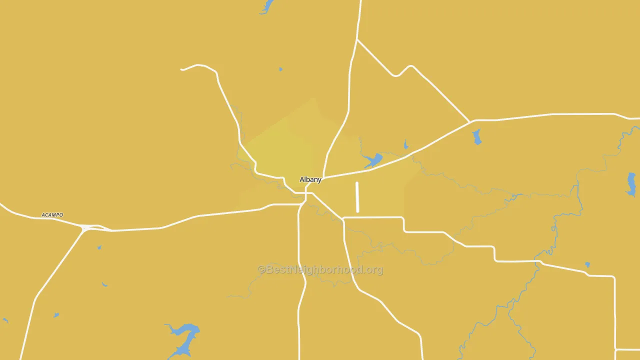 Map of the best neighborhoods in the Albany area, with better matches in green and worse matches in red