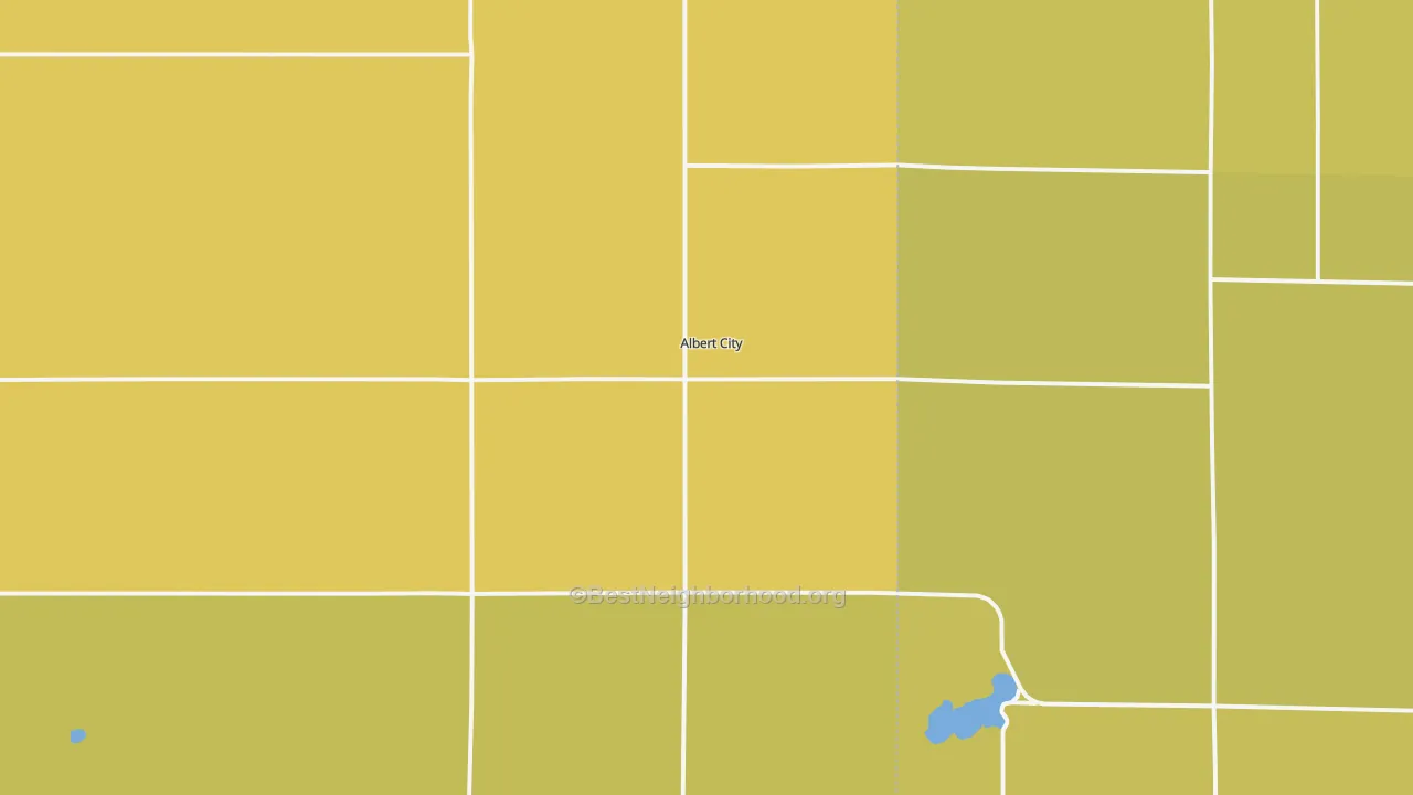 Map of the best neighborhoods in the Albert City area, with better matches in green and worse matches in red