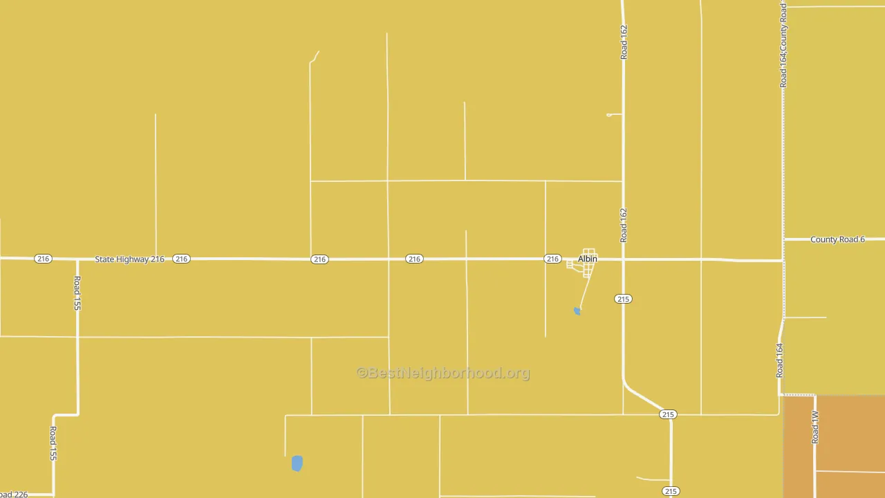 Map of the best neighborhoods in the Albin area, with better matches in green and worse matches in red