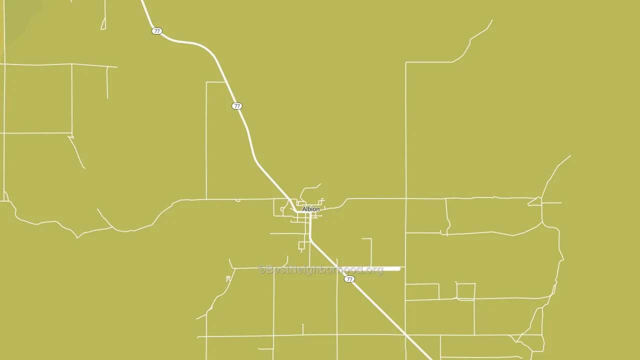 Map of the best neighborhoods in the Albion area, with better matches in green and worse matches in red