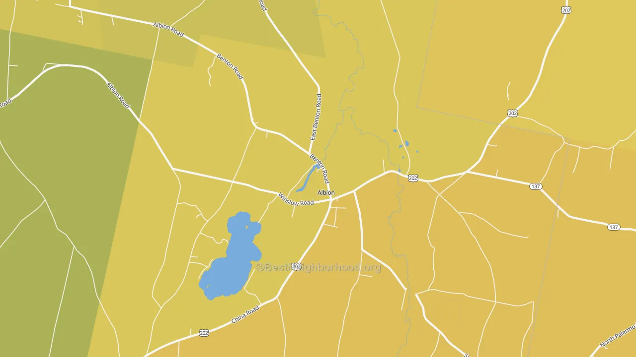 Map of the best neighborhoods in the Albion area, with better matches in green and worse matches in red