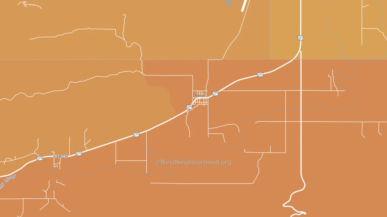Map of the best neighborhoods in the Albion area, with better matches in green and worse matches in red