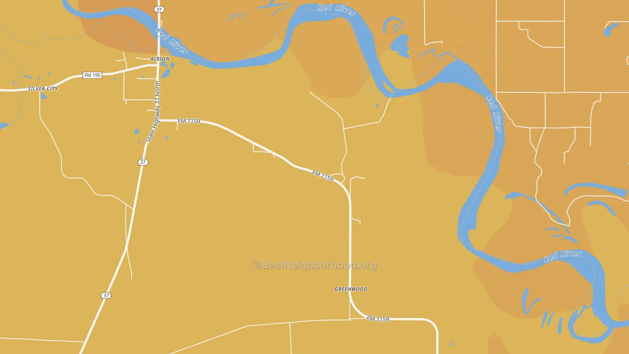 Map of the best neighborhoods in the Albion area, with better matches in green and worse matches in red