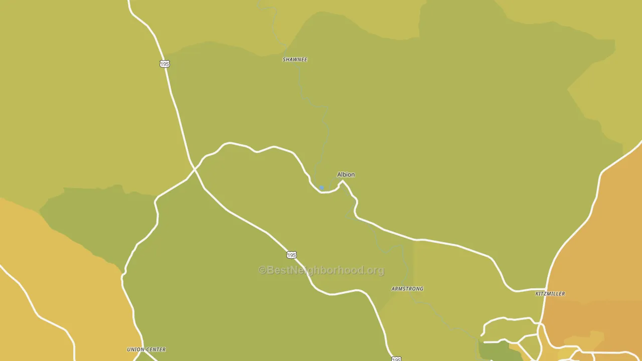 Map of the best neighborhoods in the Albion area, with better matches in green and worse matches in red