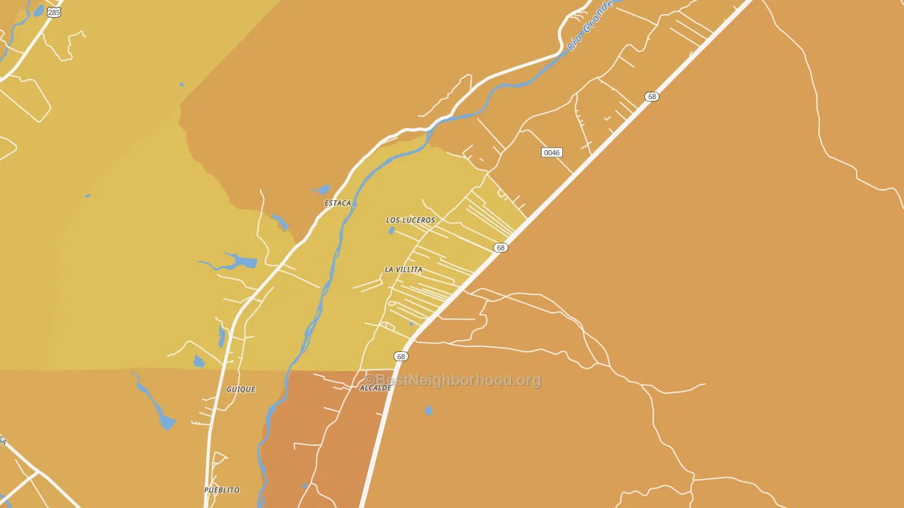 Map of the best neighborhoods in the Alcalde area, with better matches in green and worse matches in red