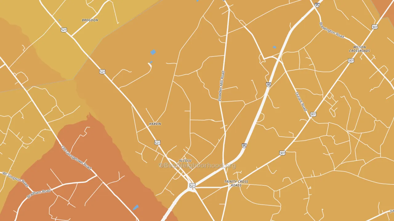 Map of the best neighborhoods in the Alcolu area, with better matches in green and worse matches in red