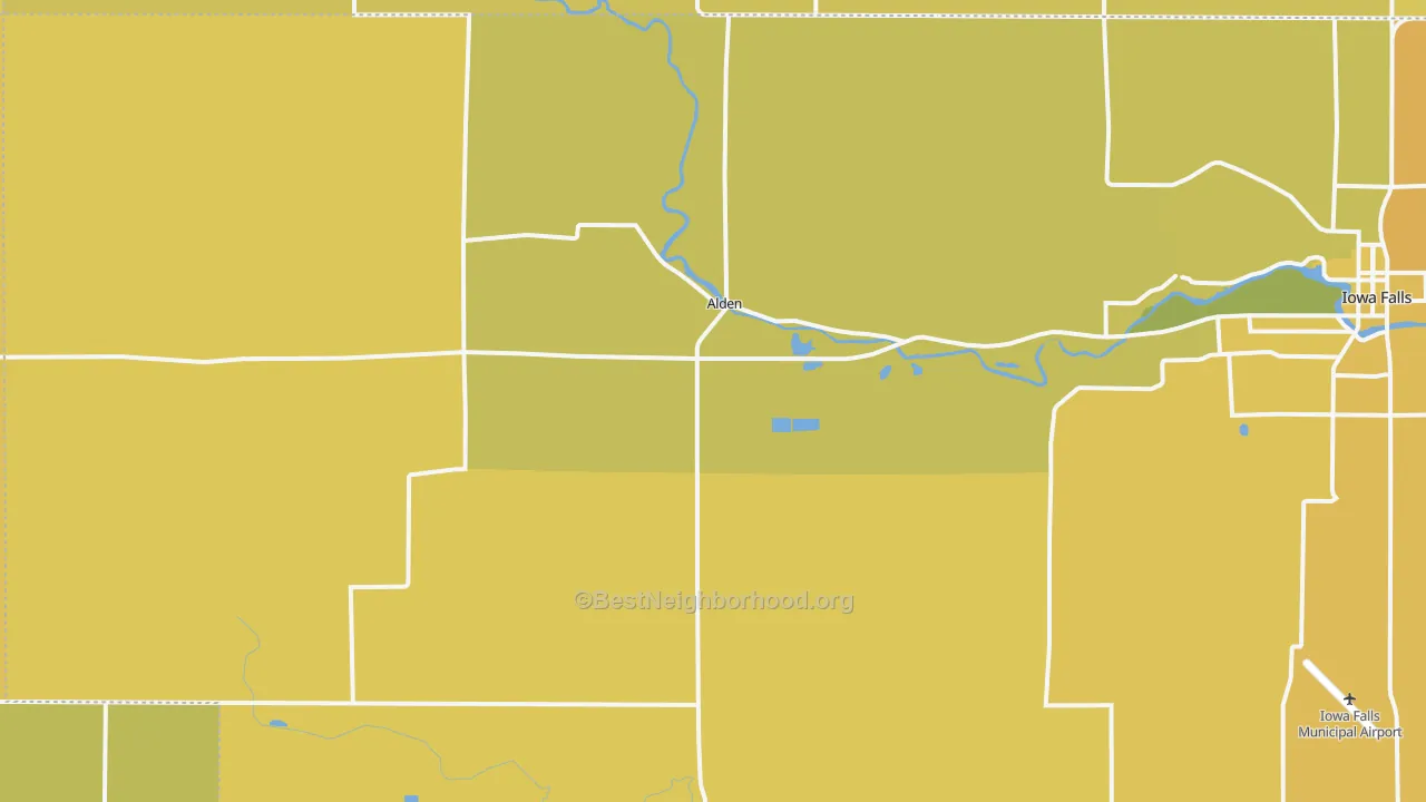 Map of the best neighborhoods in the Alden area, with better matches in green and worse matches in red