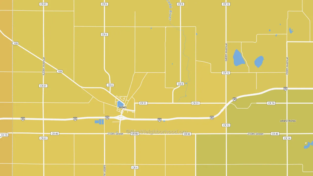 Map of the best neighborhoods in the Alden area, with better matches in green and worse matches in red