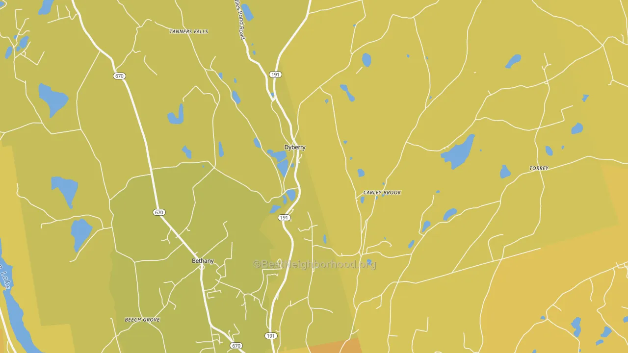 Map of the best neighborhoods in the Aldenville area, with better matches in green and worse matches in red