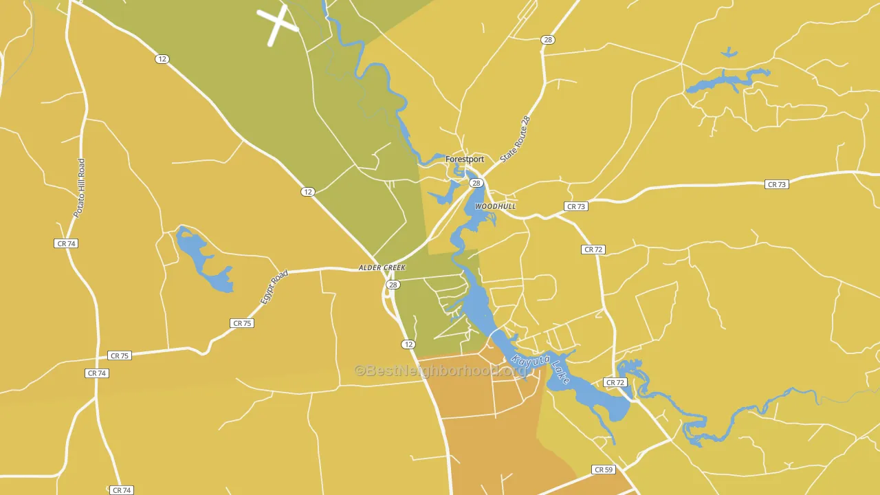 Map of the best neighborhoods in the Alder Creek area, with better matches in green and worse matches in red