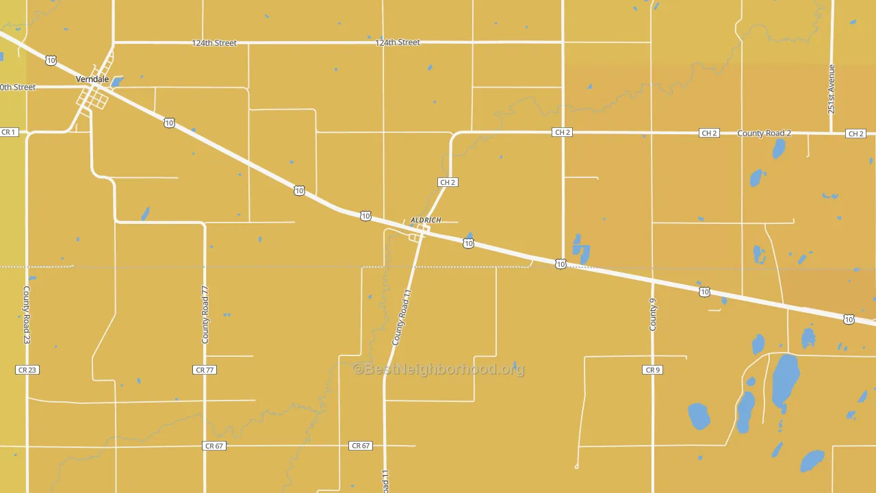 Map of the best neighborhoods in the Aldrich area, with better matches in green and worse matches in red