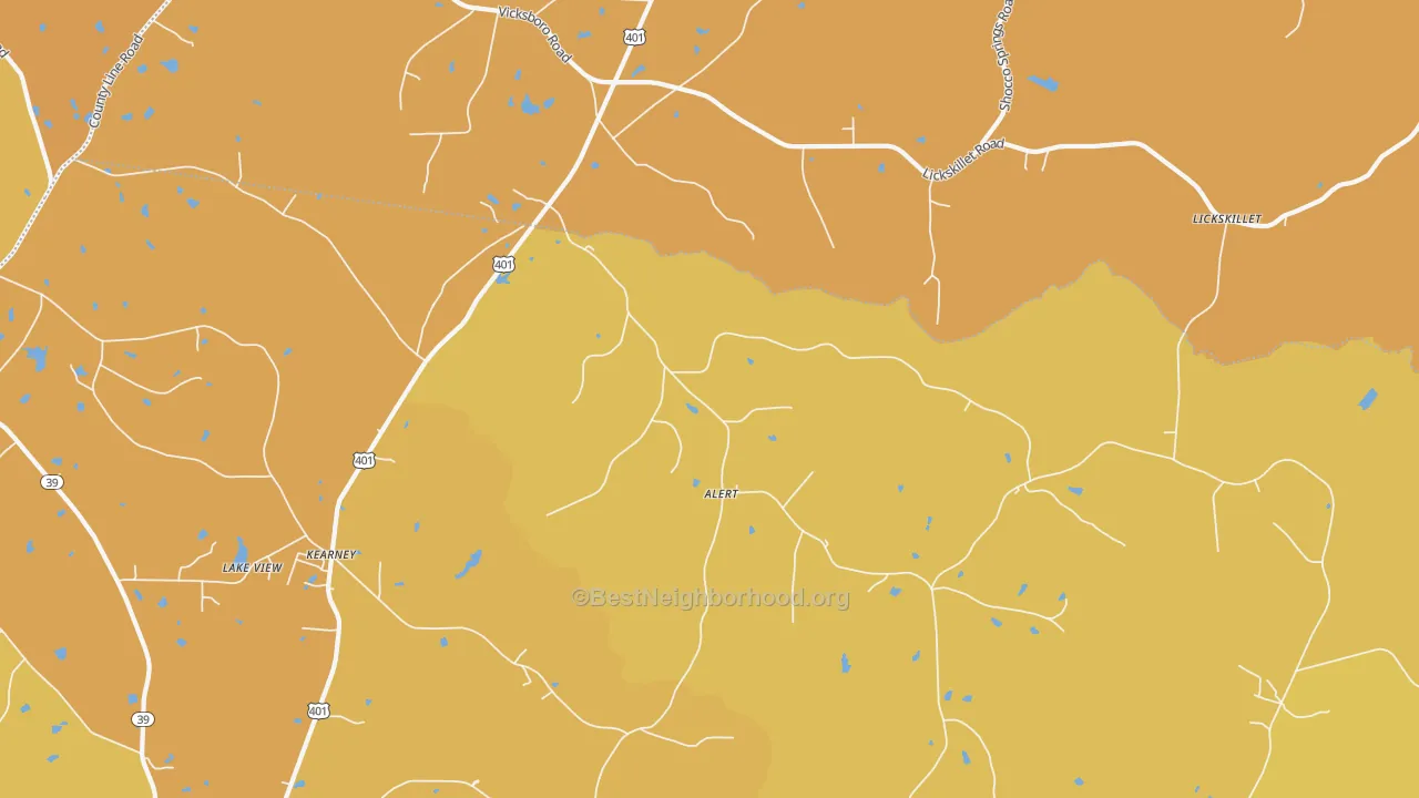 Map of the best neighborhoods in the Alert area, with better matches in green and worse matches in red