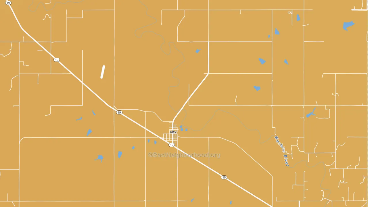 Map of the best neighborhoods in the Alex area, with better matches in green and worse matches in red