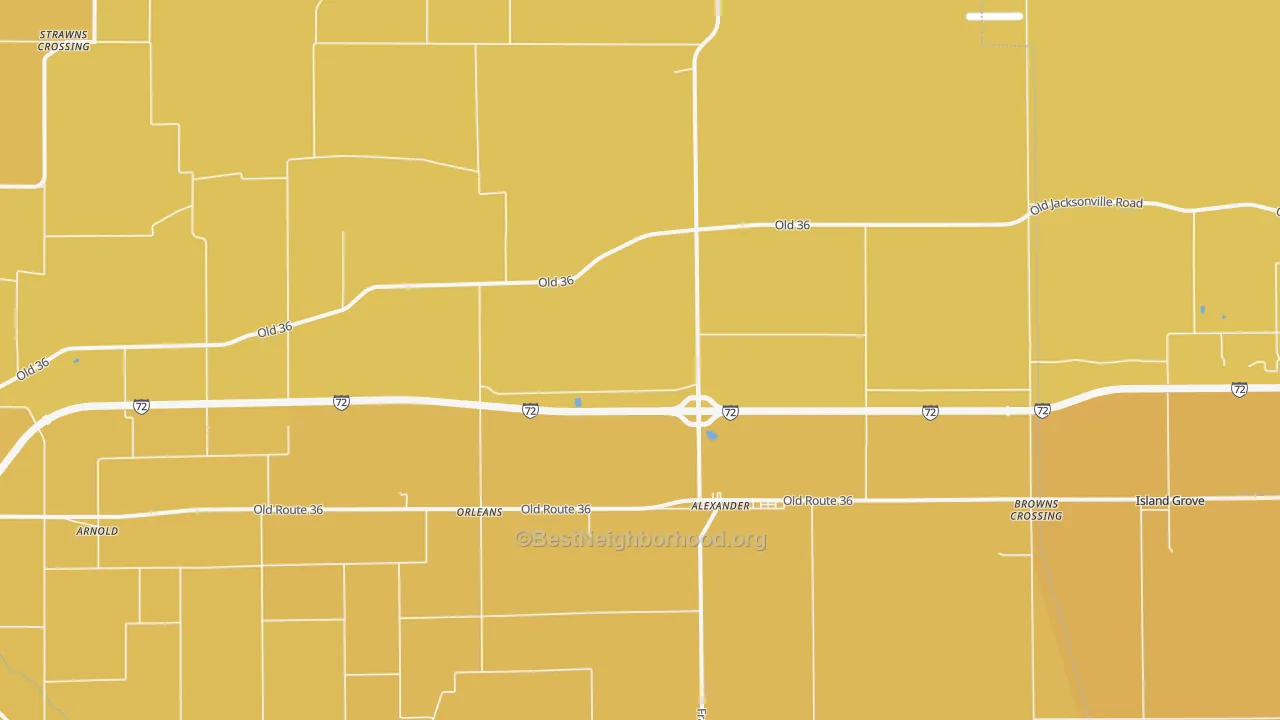 Map of the best neighborhoods in the Alexander area, with better matches in green and worse matches in red