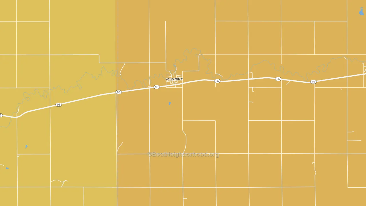 Map of the best neighborhoods in the Alexander area, with better matches in green and worse matches in red