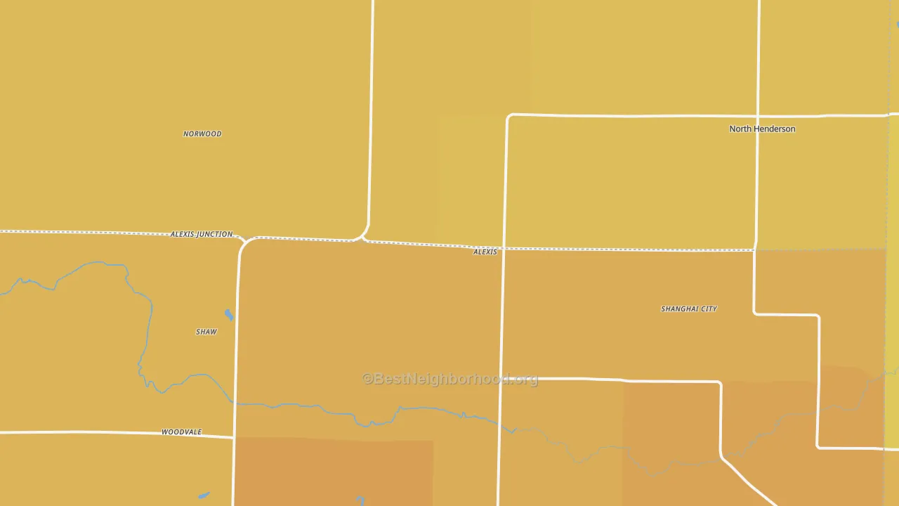 Map of the best neighborhoods in the Alexis area, with better matches in green and worse matches in red