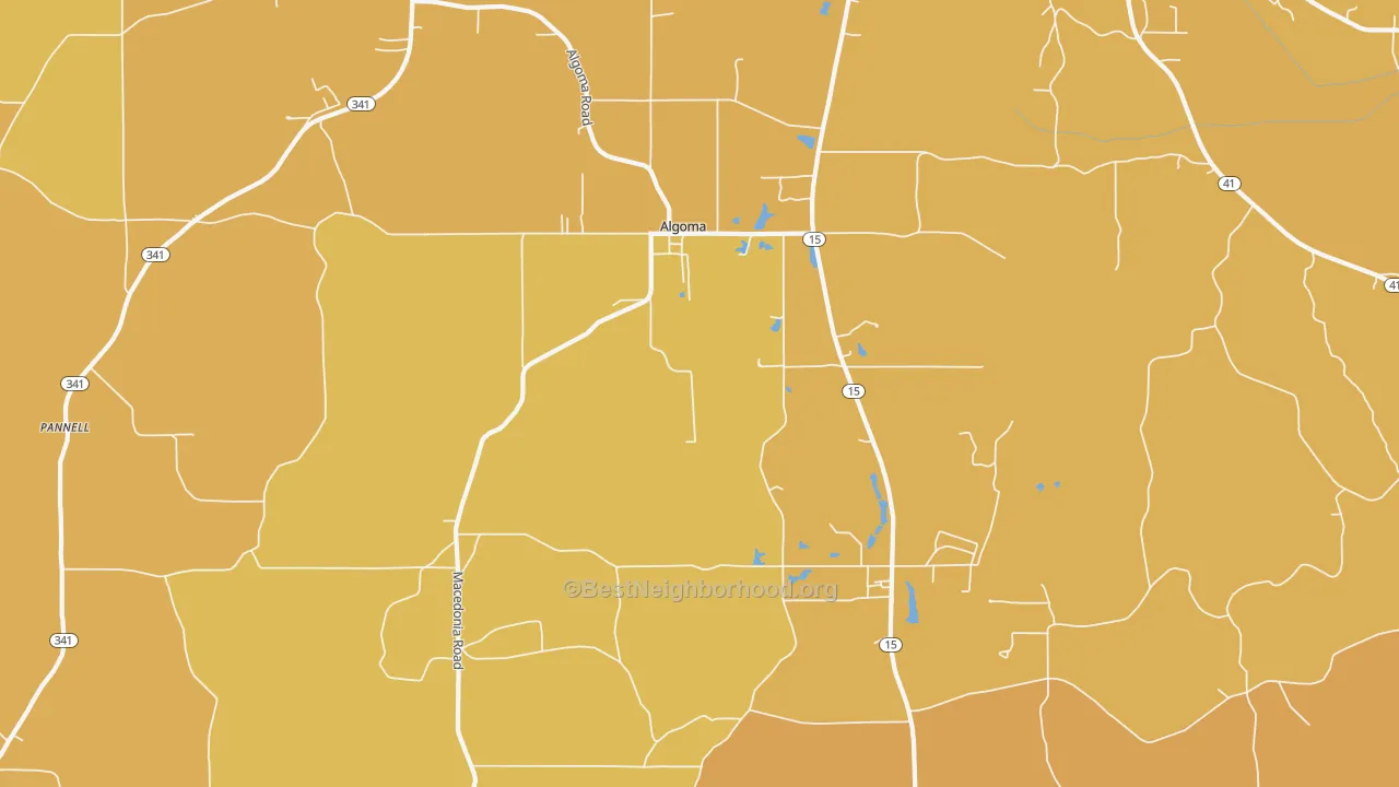 Map of the best neighborhoods in the Algoma area, with better matches in green and worse matches in red
