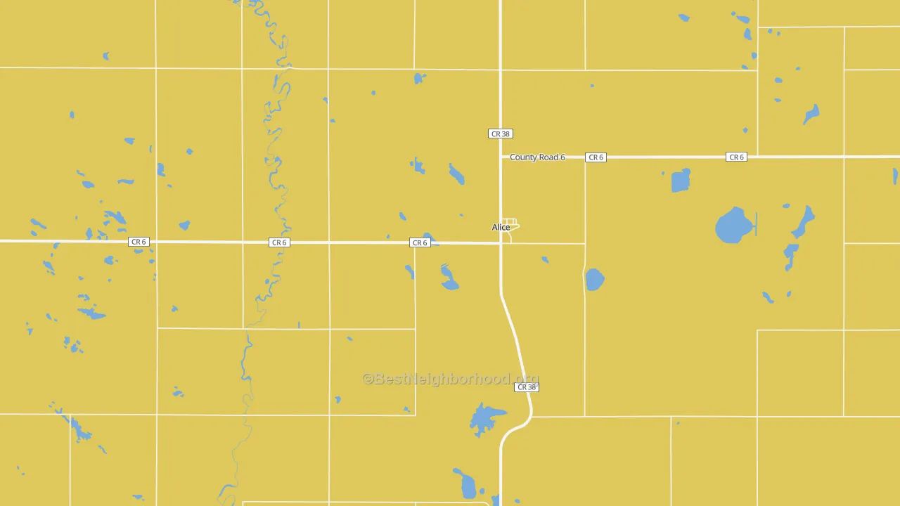 Map of the best neighborhoods in the Alice area, with better matches in green and worse matches in red