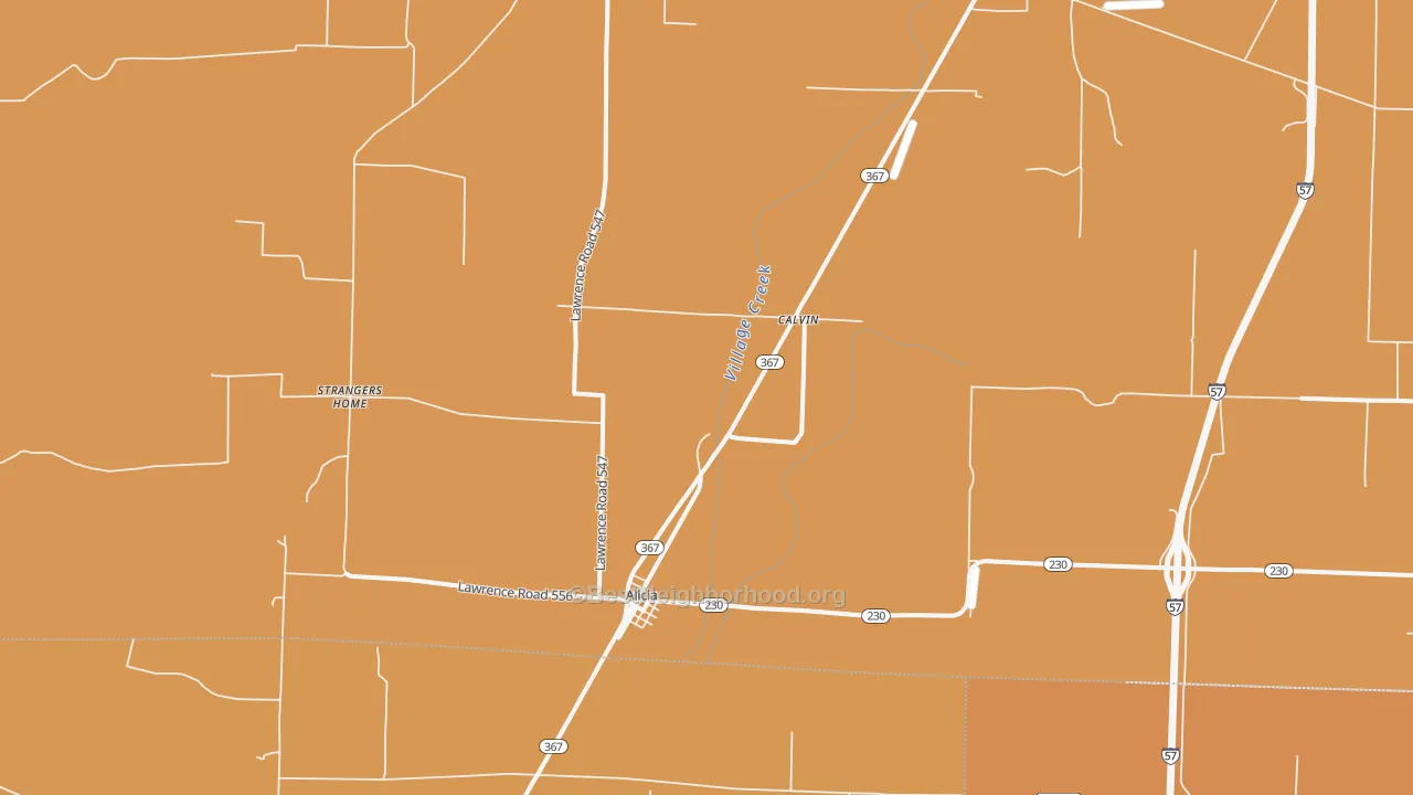 Map of the best neighborhoods in the Alicia area, with better matches in green and worse matches in red