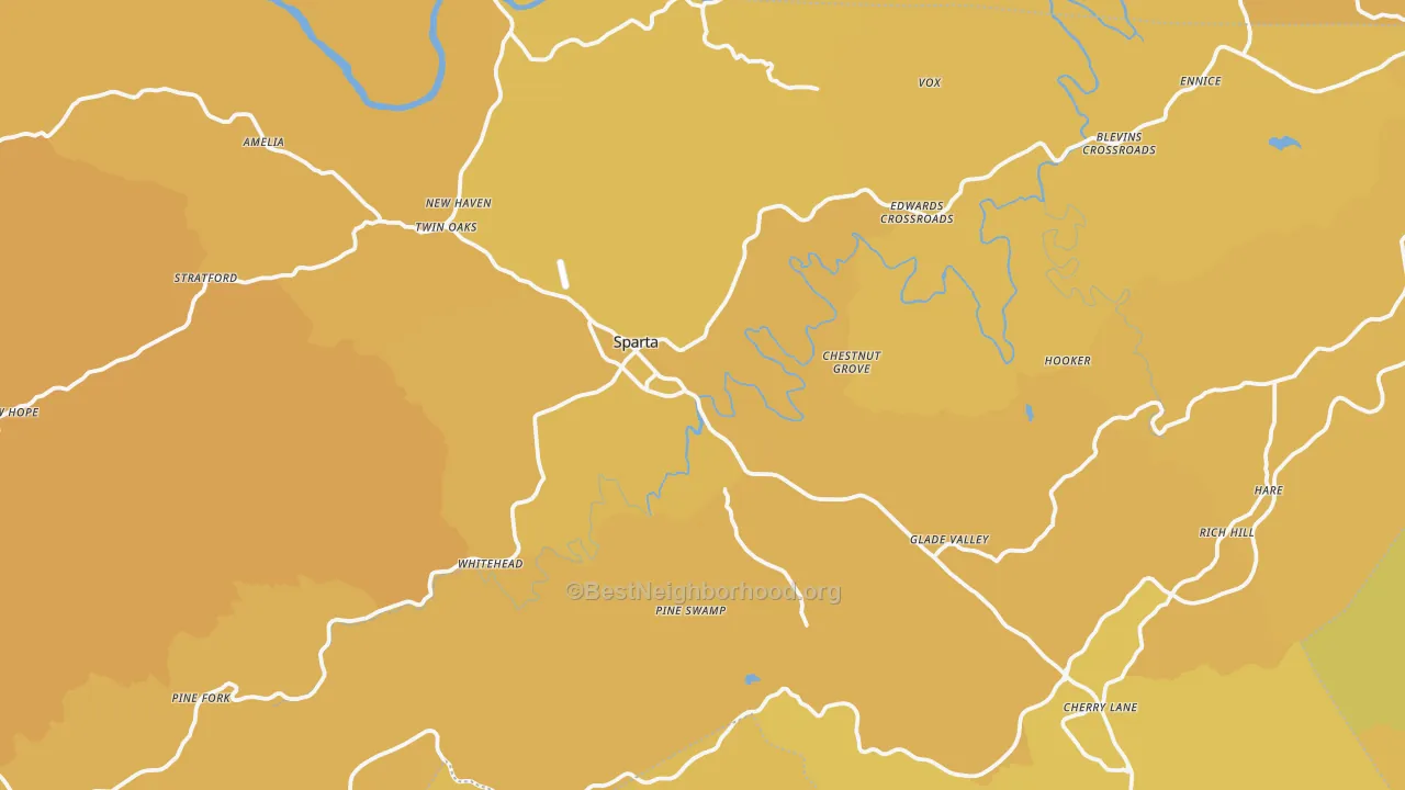 Map of the best neighborhoods in the Alleghany County area, with better matches in green and worse matches in red