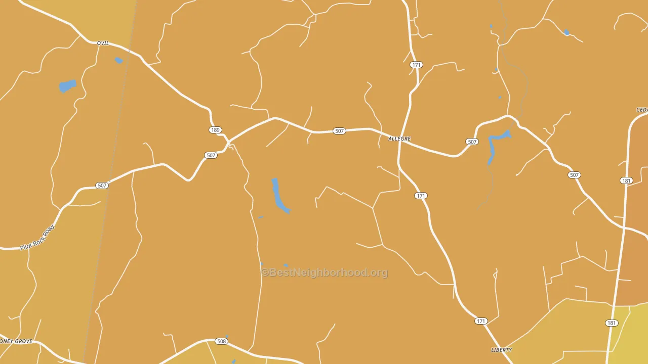 Map of the best neighborhoods in the Allegre area, with better matches in green and worse matches in red