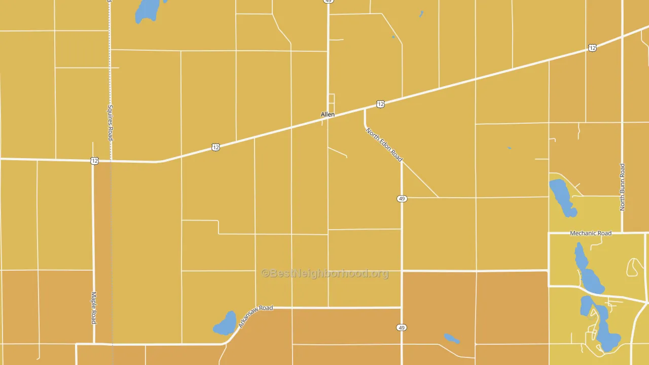 Map of the best neighborhoods in the Allen area, with better matches in green and worse matches in red