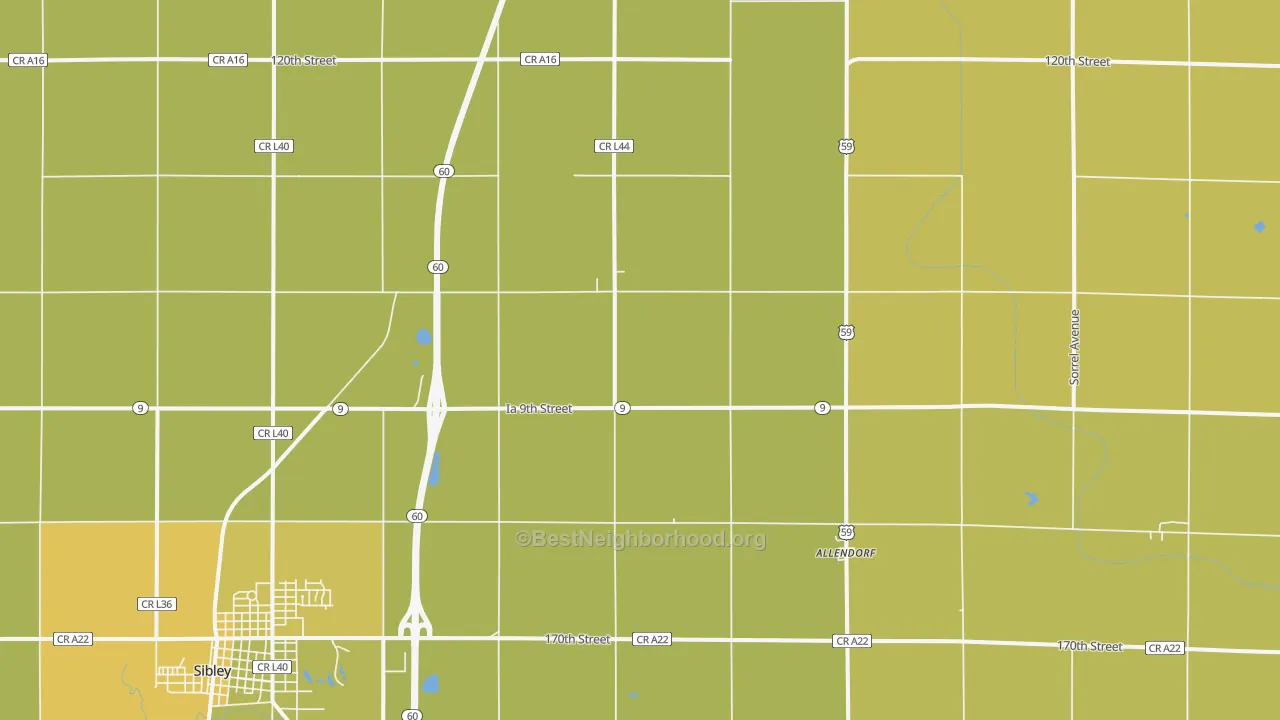 Map of the best neighborhoods in the Allendorf area, with better matches in green and worse matches in red