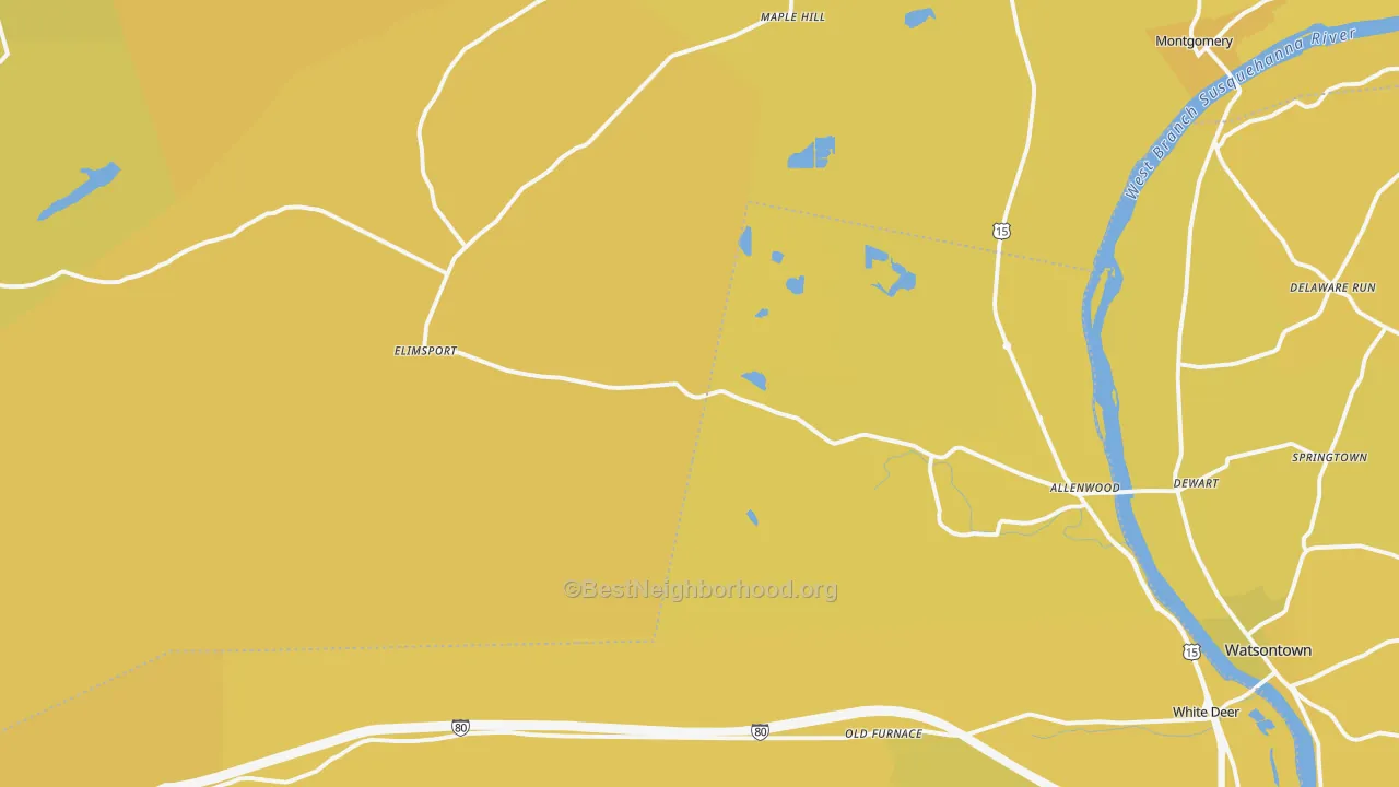 Map of the best neighborhoods in the Allenwood area, with better matches in green and worse matches in red